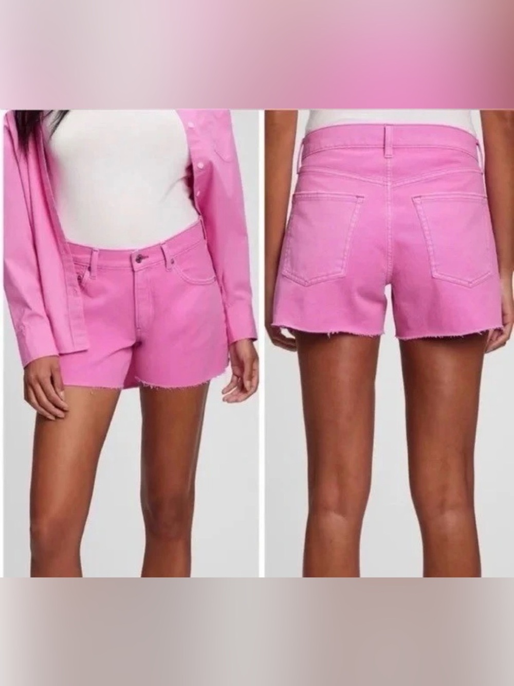 GAP Low Stride Denim Shorts Pink 28 / 6 Regular Raw Hem Frayed Loose Low Rise